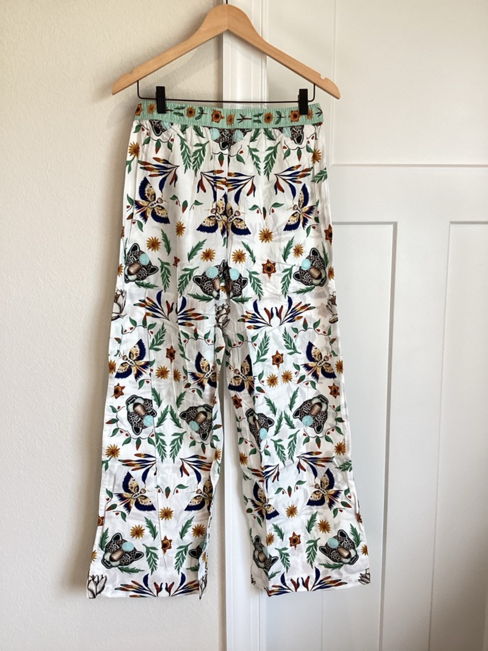 🐆Anthropologie Flannel Pajama Pants LyreBird Cloud New Small Floral Leopard - Picture 10 of 14